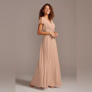 Flutter Sleeve Chiffon V-Neck Dress